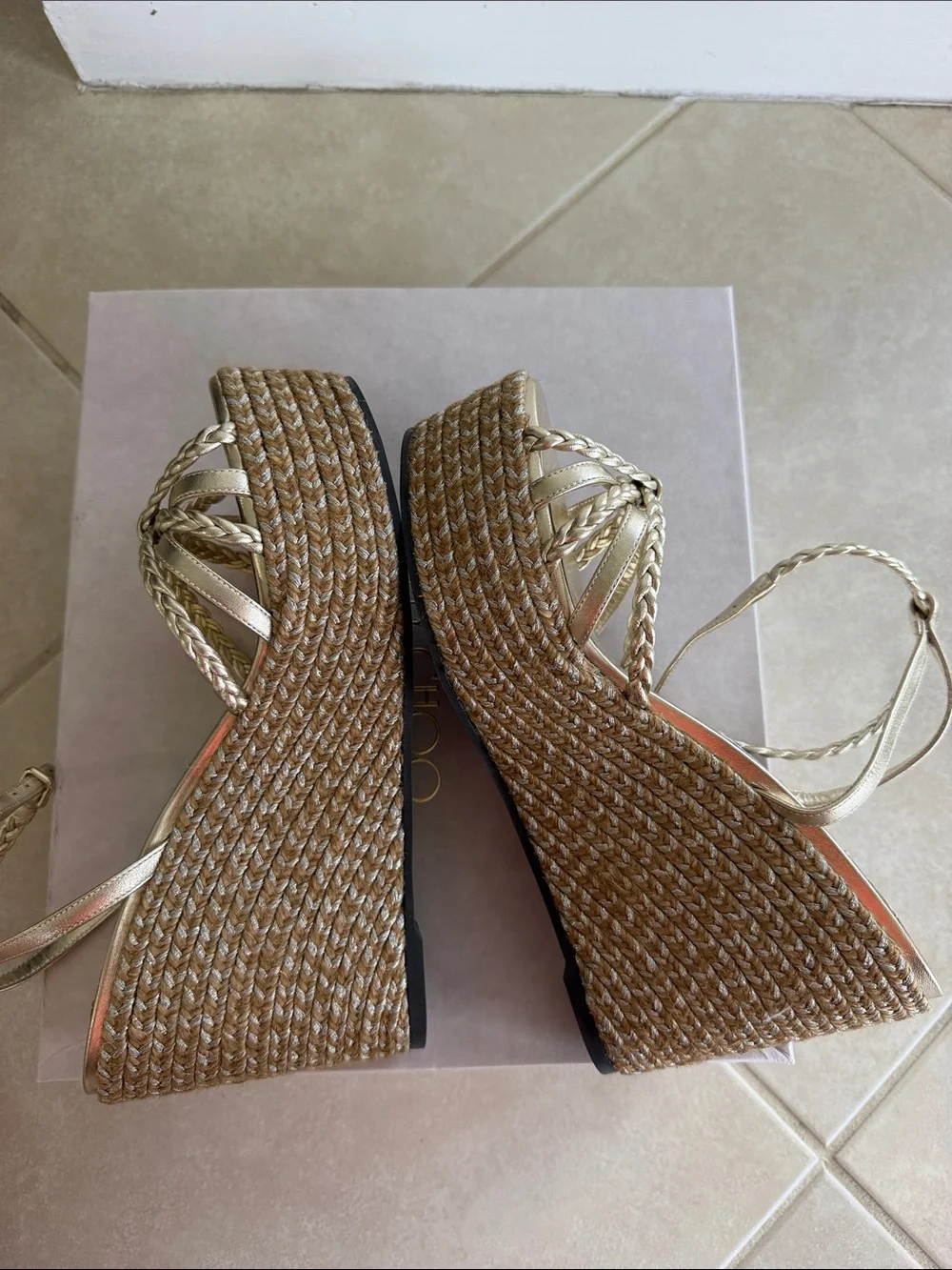Jimmy Choo Metallic gold Dree wedges NIB and dust bag!!